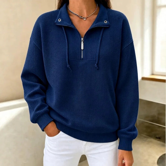 Women's Waffle-Knit Stand-Collar Zip Sweatshirt